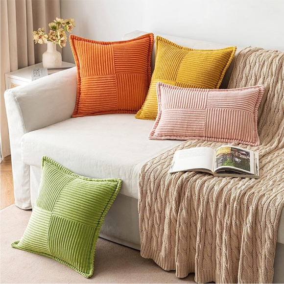 Olive Green Striped Texture Corduroy Decorative Farmhouse Luxury Soft PillowCase - Picture 4 of 5